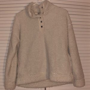 white fluffy sherpa quarter zip